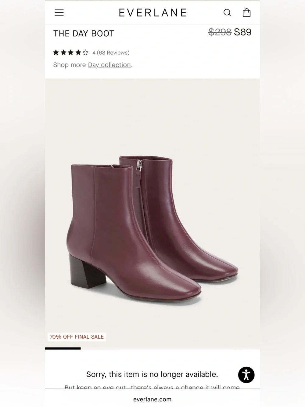 Everlane Day Boot Bordeaux size 9